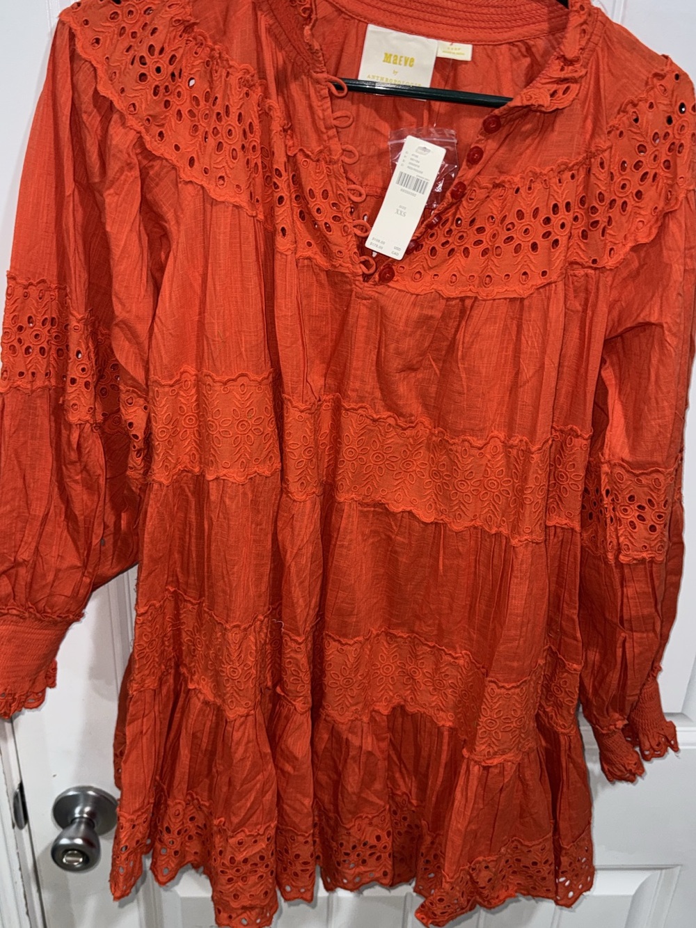 Maeve Orange Eyelet Tiered Peasant Tunic